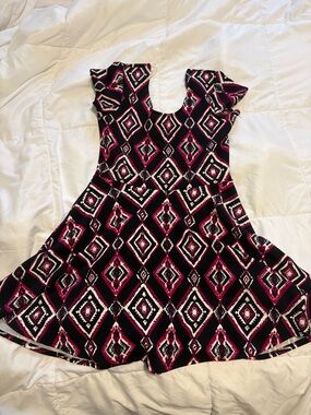 Planet Gold Black and Pink Geometric Fit & Flare Mini Dress